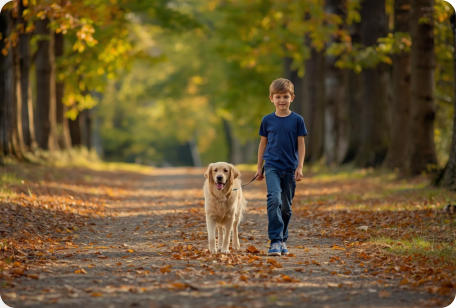 Guest walking a dog at the pet-friendly Roses RV River Resort in Millbrook, Alabama
