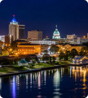 Downtown Montgomery skyline near Roses RV River Resort